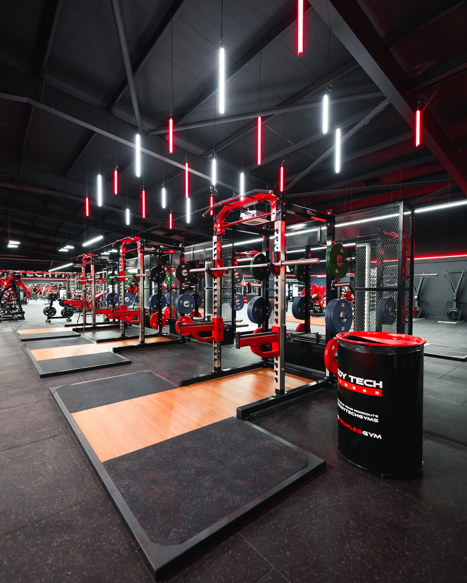 Close-up Body Tech red strength equipment.