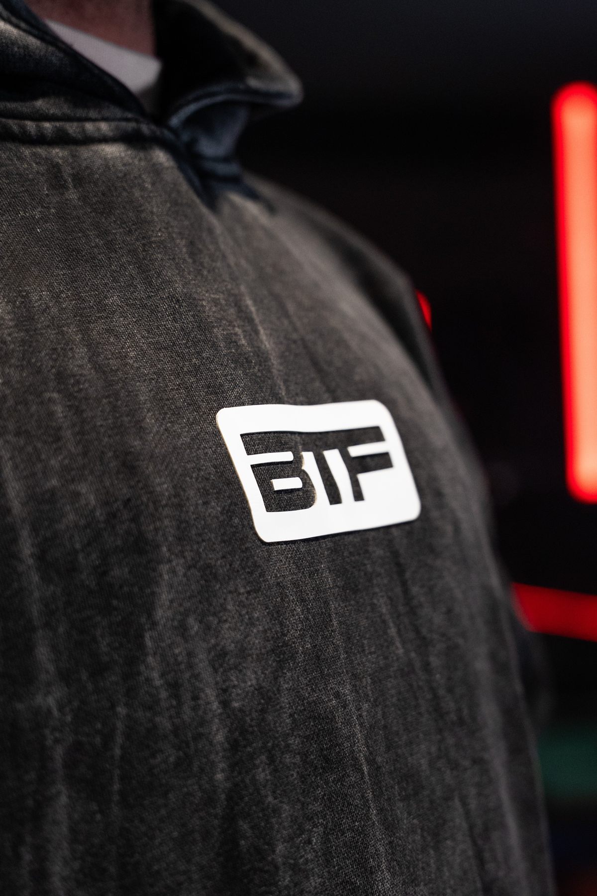 Body Tech Distressed Hoodie detail.